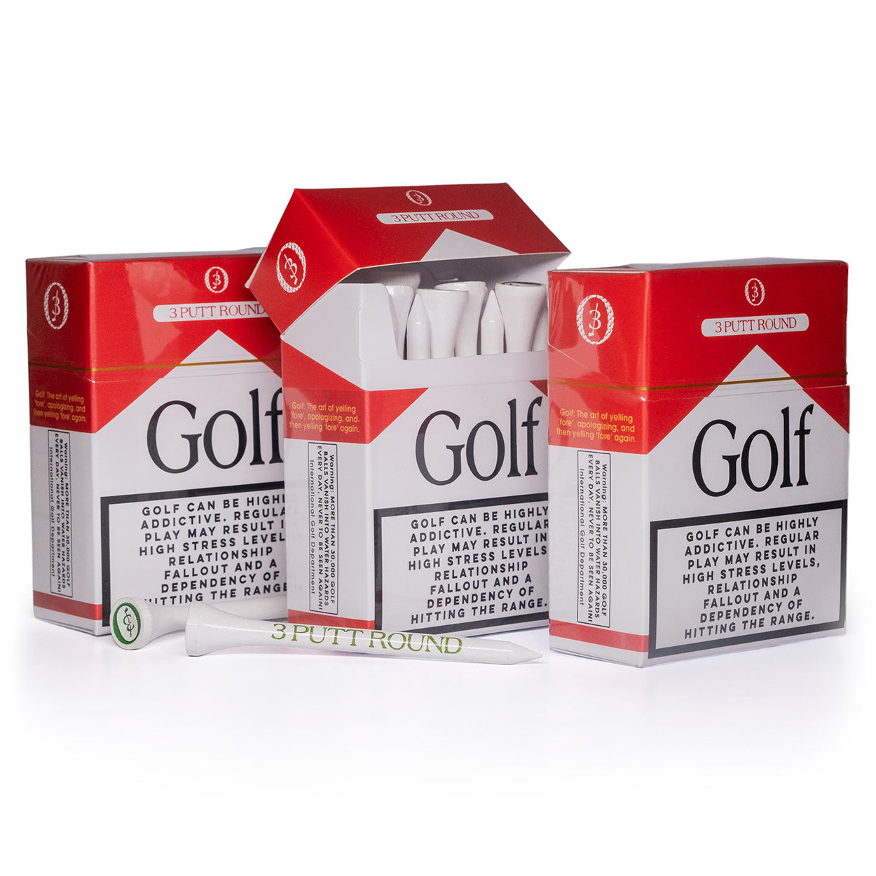 SET OF 3 RED "GOLF ADDICTION" TEE PACKS
