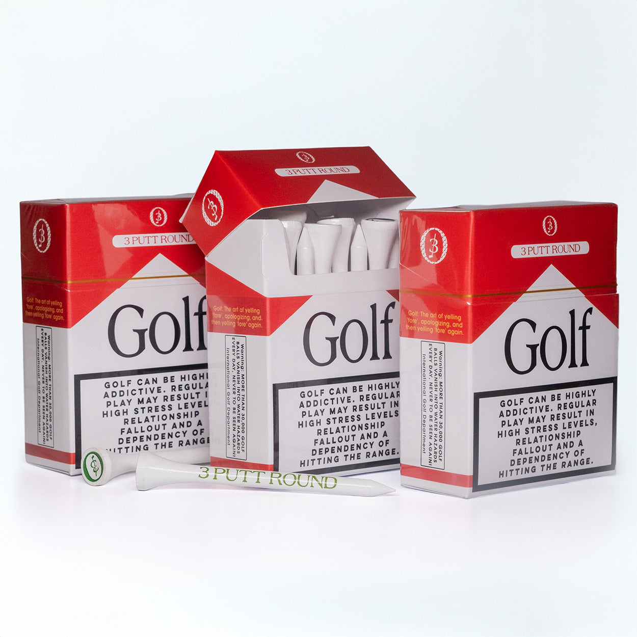 SET OF 3 RED "GOLF ADDICTION" TEE PACKS