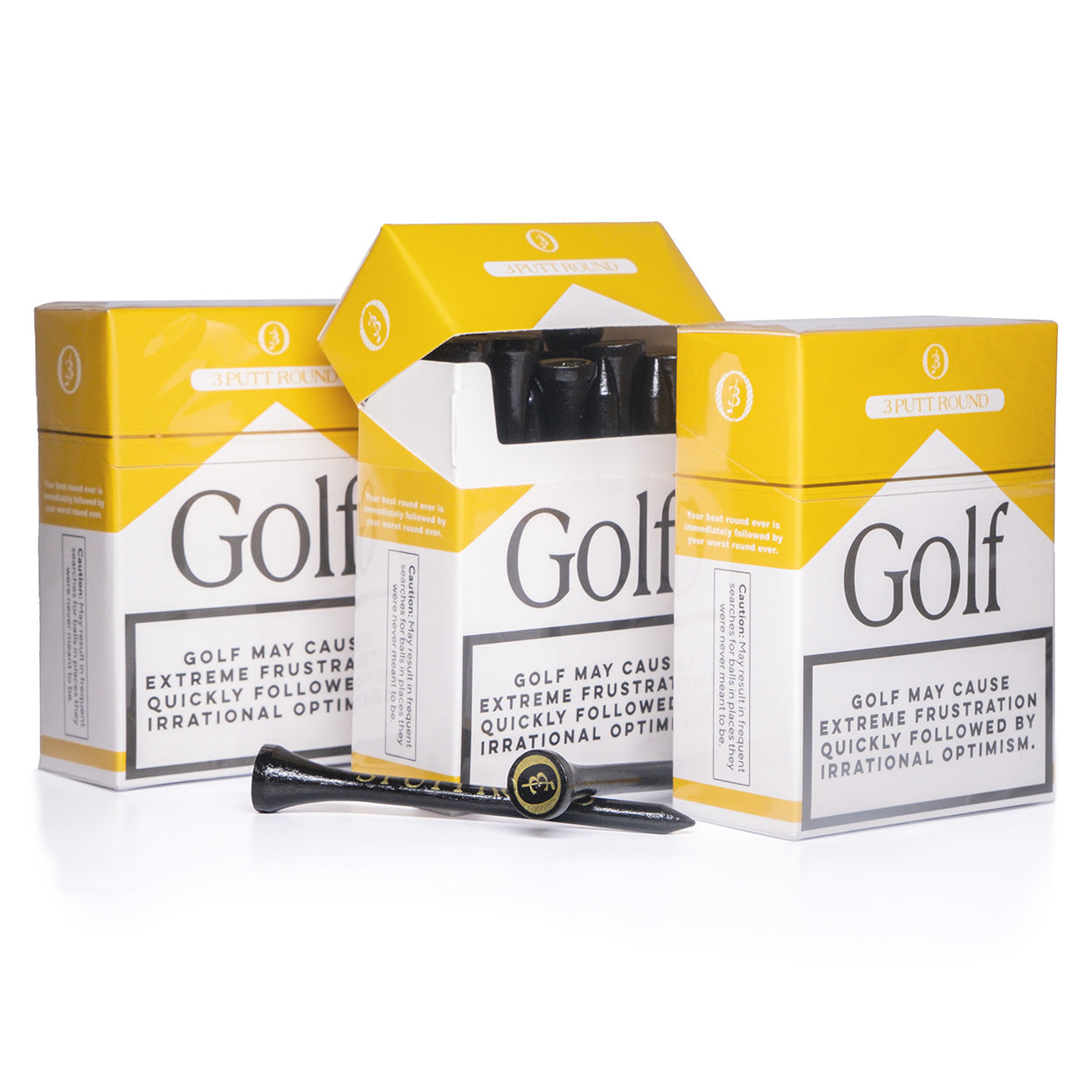 SET OF 3 GOLD "GOLF ADDICTION" TEE PACKS