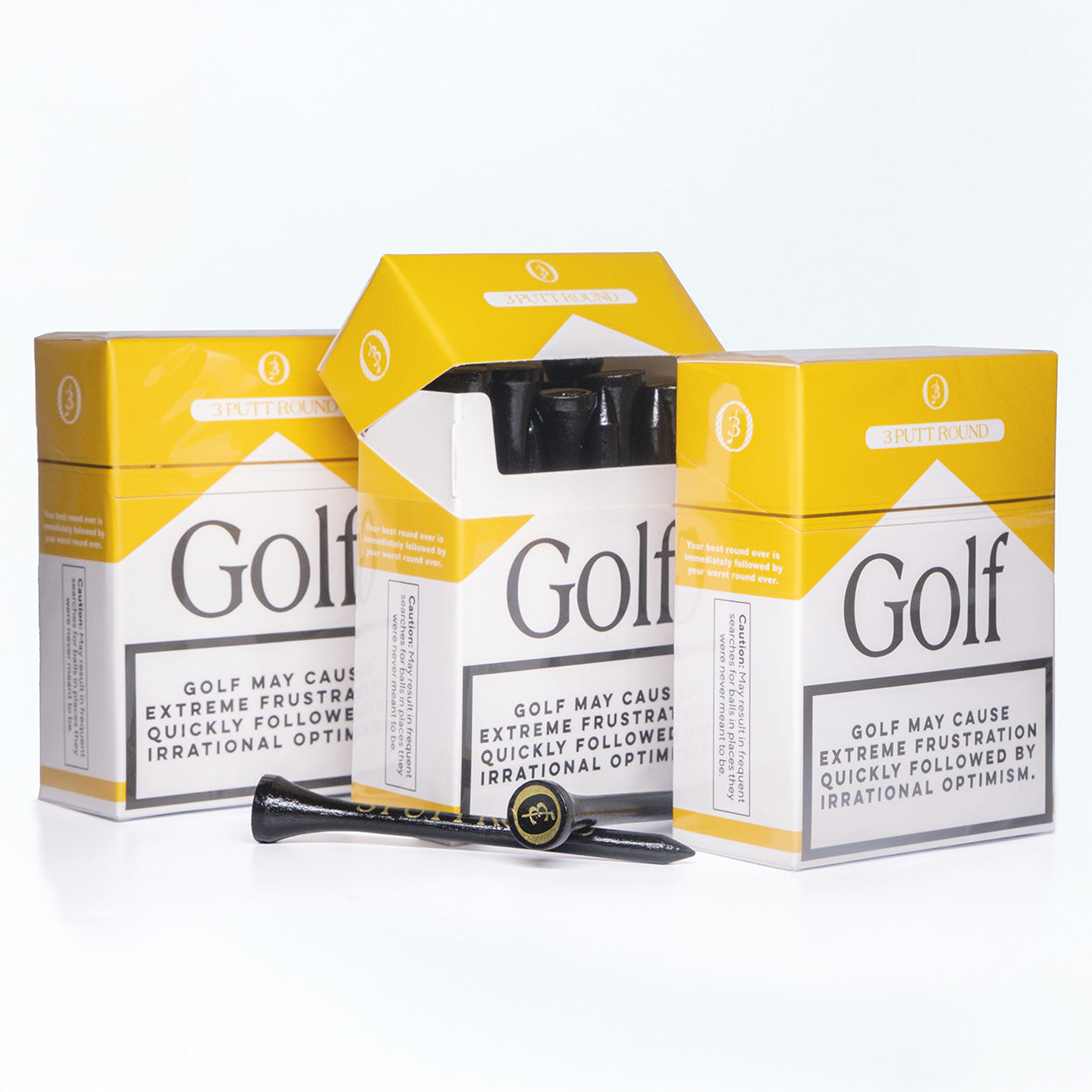 SET OF 3 GOLD "GOLF ADDICTION" TEE PACKS