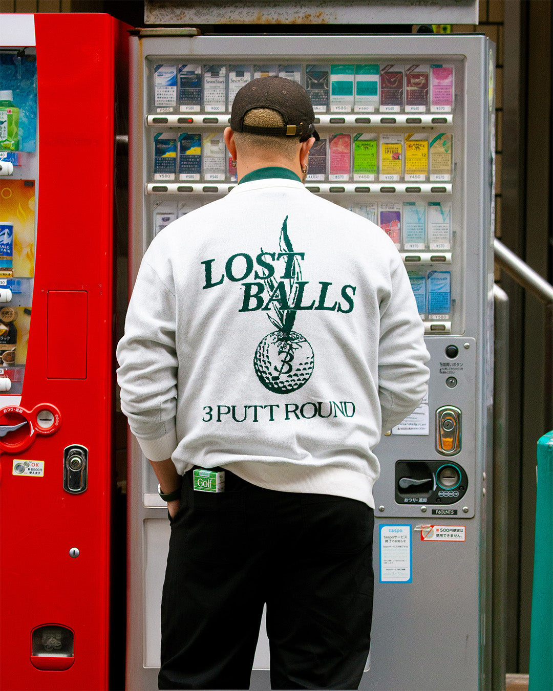 THE LOST BALLS x 3 PUTT ROUND ADDICTION KNITTED POLO - GREEN