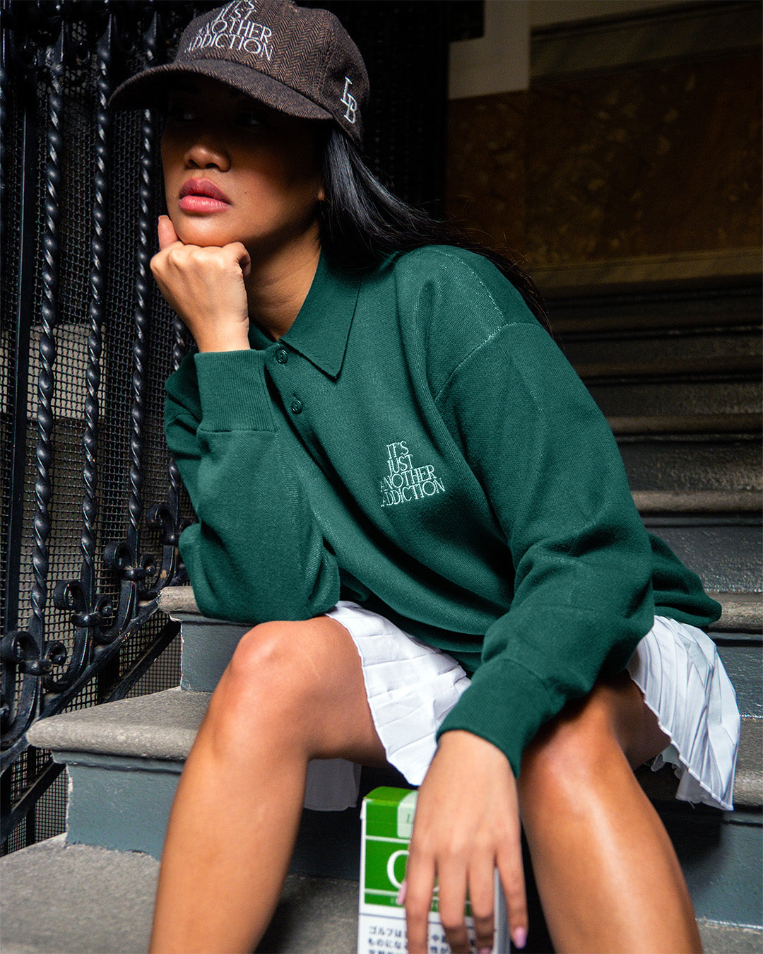 THE LOST BALLS x 3 PUTT ROUND ADDICTION KNITTED POLO - GREEN