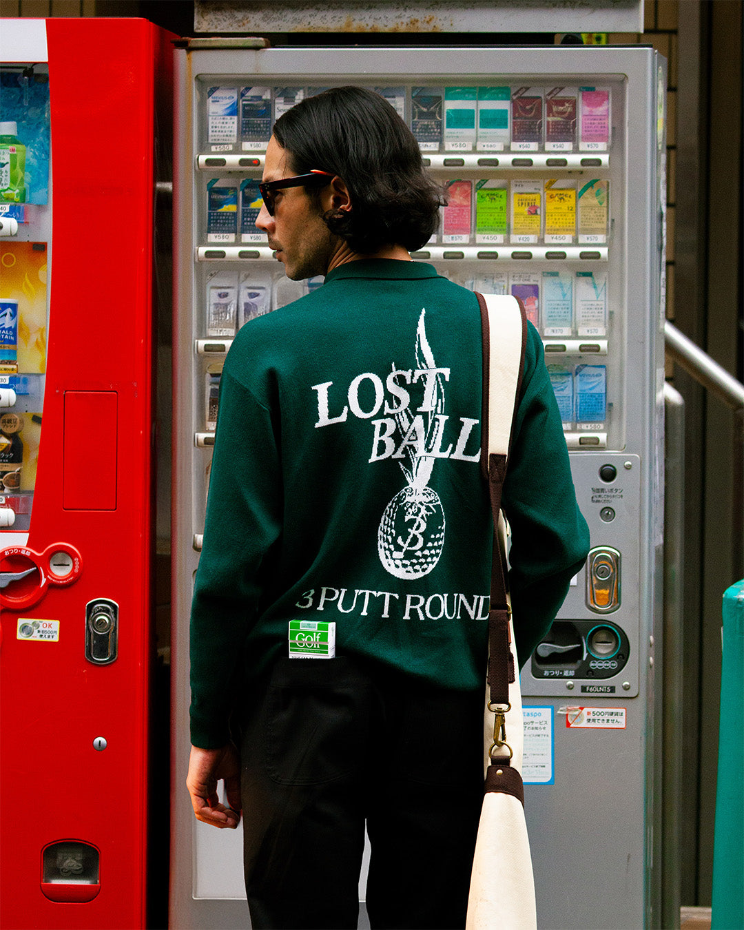 THE LOST BALLS x 3 PUTT ROUND ADDICTION KNITTED POLO - GREY