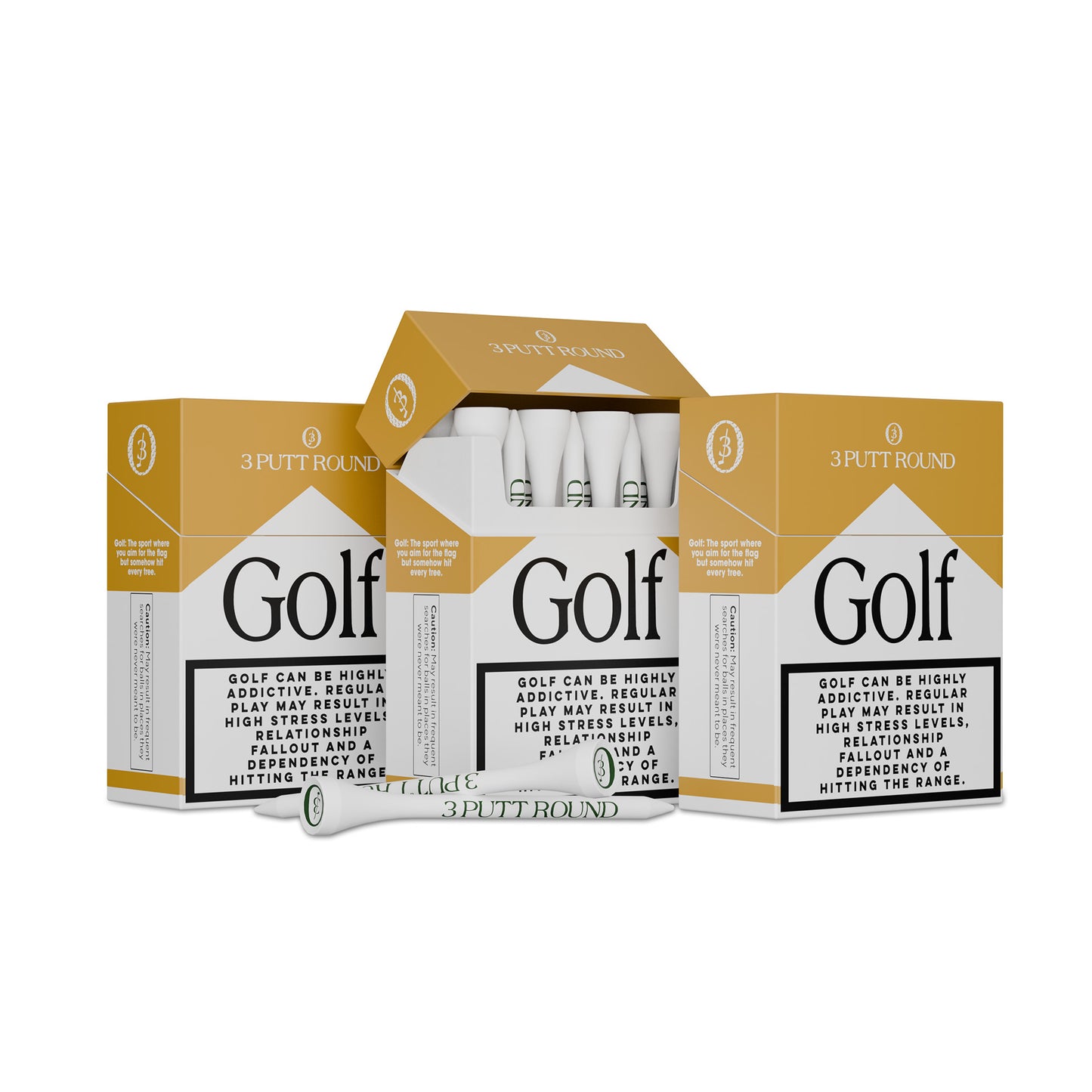 Set of 3 Gold "Golf Addiction" Tee Packs